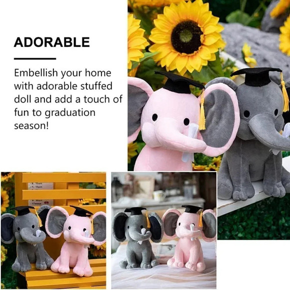Elephant Plush Animal Doll Toy Wearing Bachelor Hat Graduation  Party - Picture 6 of 9